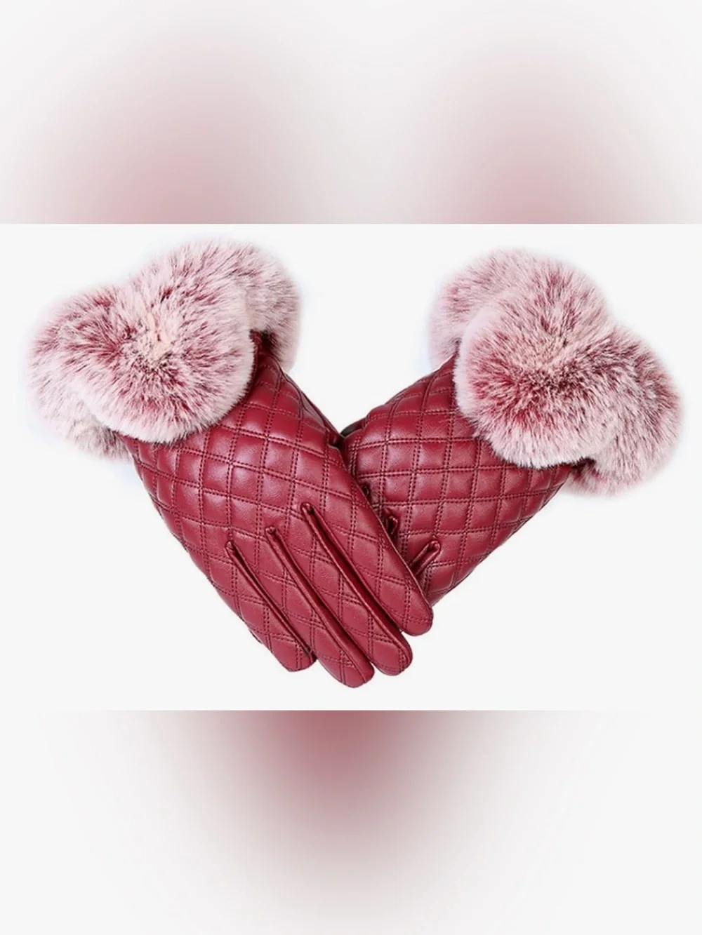 Quilted Vegan Leather Women’s Burgundy Gloves with Faux Fur Cuffs NEW WITH TAGS